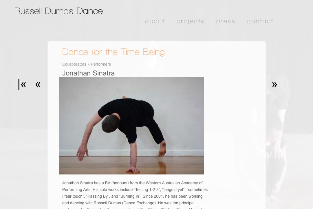 web design for a choreographer - collaborator single page