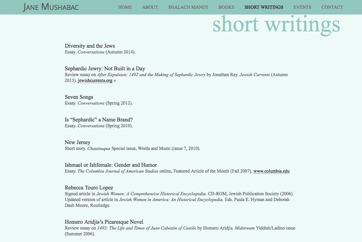 web design for an author - short writings page