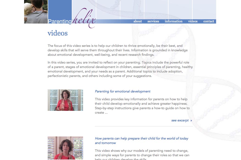 web design for a child psychologist and therapist - videos landing page