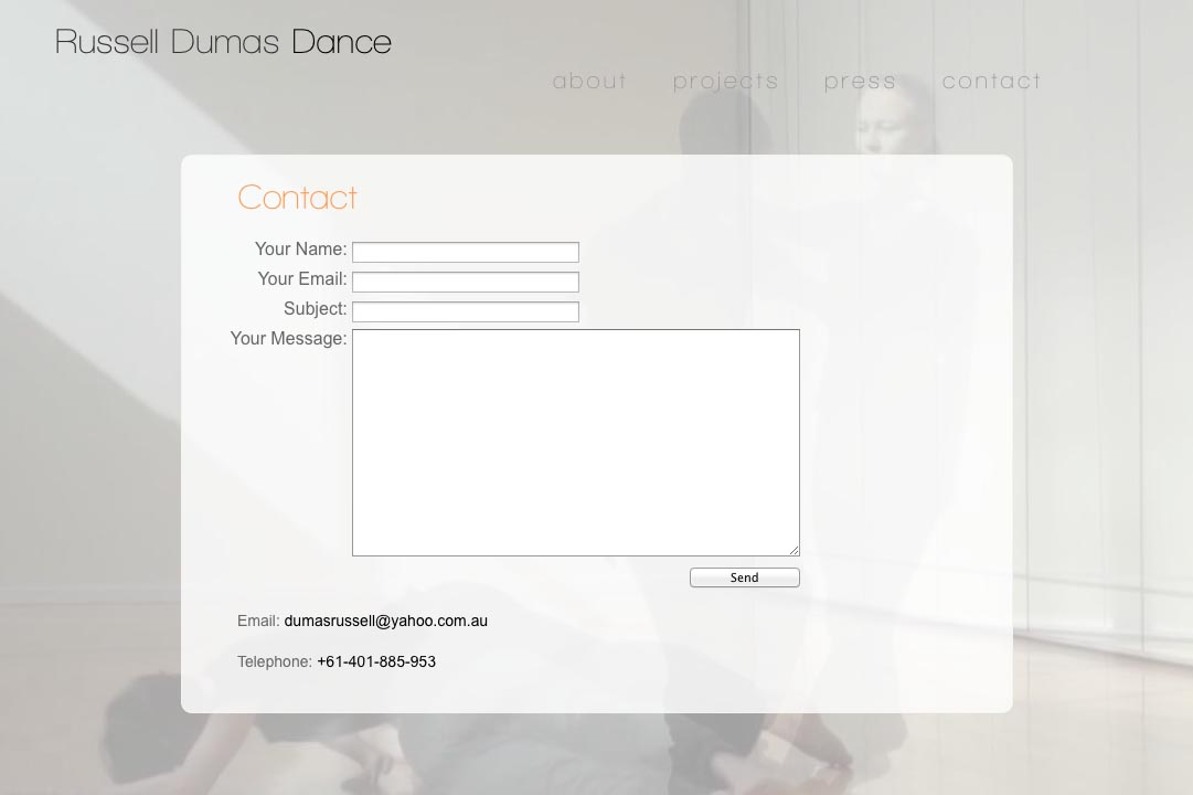 web design for a choreographer - contact page