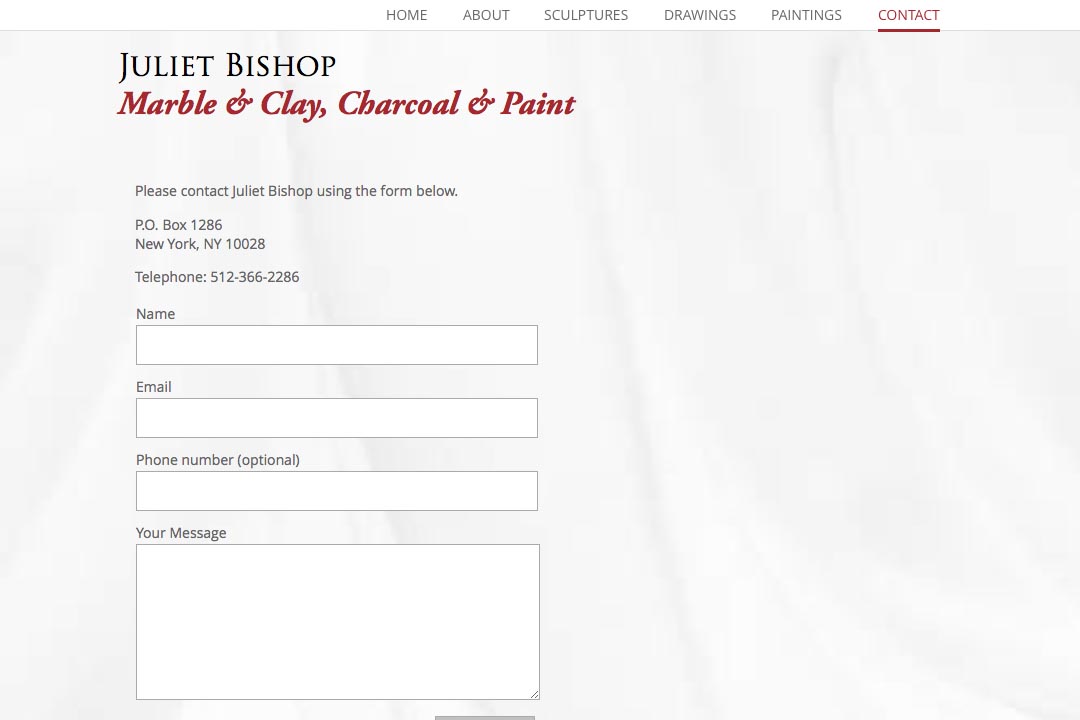 web design for a classical sculptor - contact page