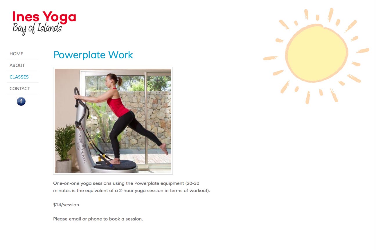 simple web design for a yoga teacher - powerplate services page