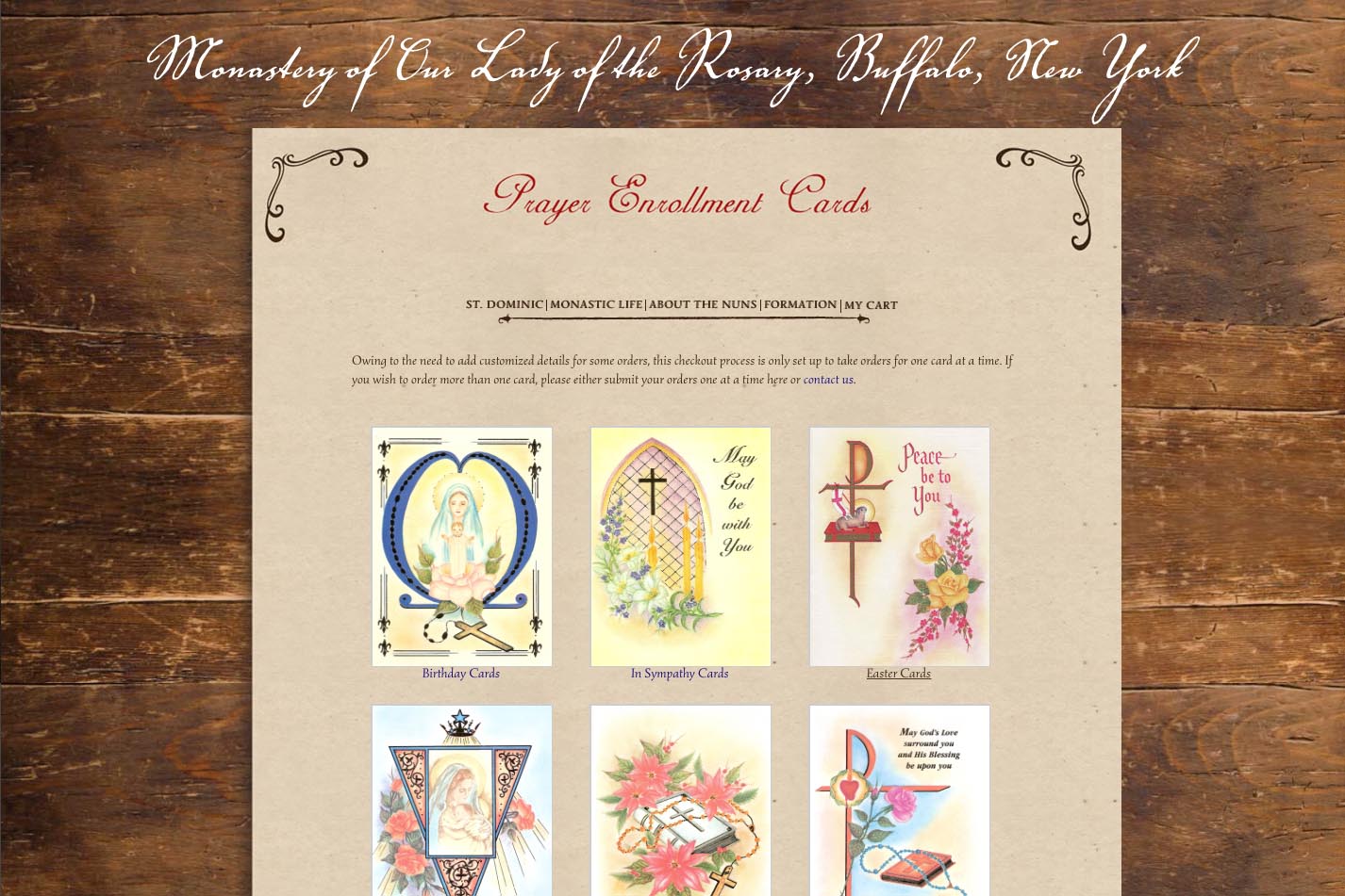 web design for a monastery - prayer cards landing page