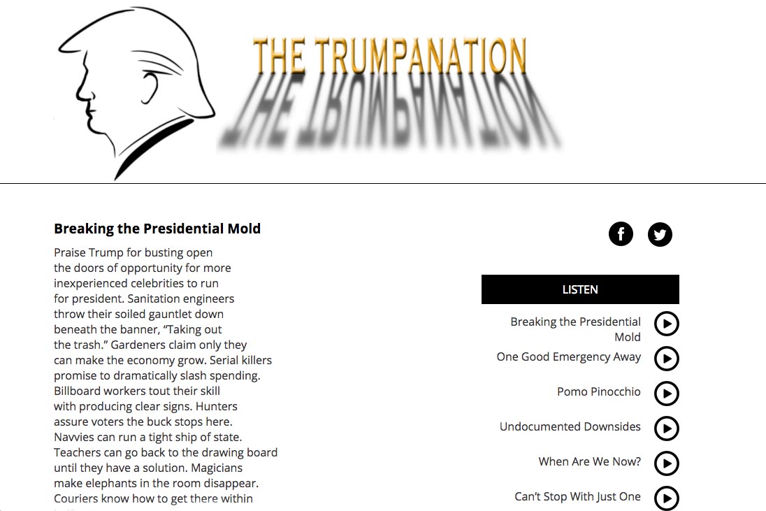 website designed for a writer of poems about Donald Trump as President