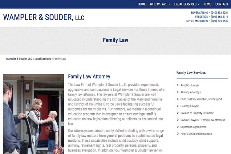 web design for a law firm in Maryland - family law page