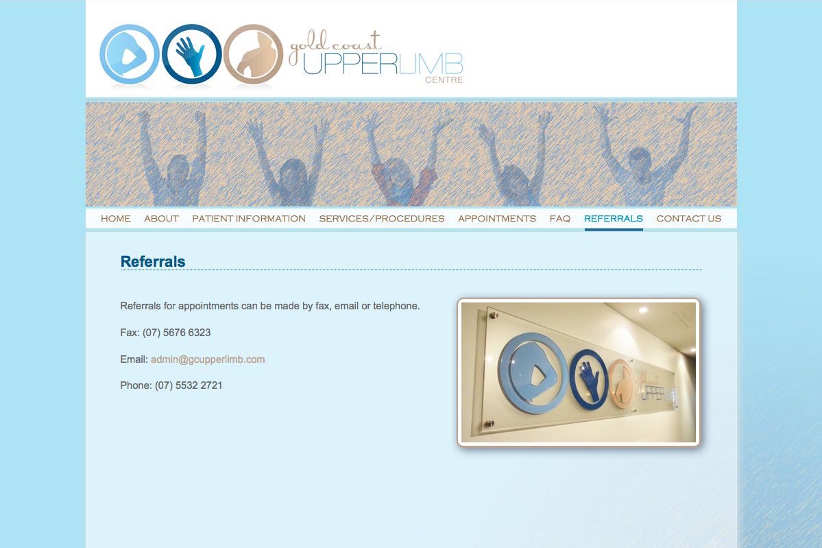 web design for orthopaedic surgeon for shoulders, elbows and wrists - referrals page