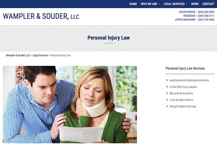 web design for a law firm in Maryland - personal injury law page