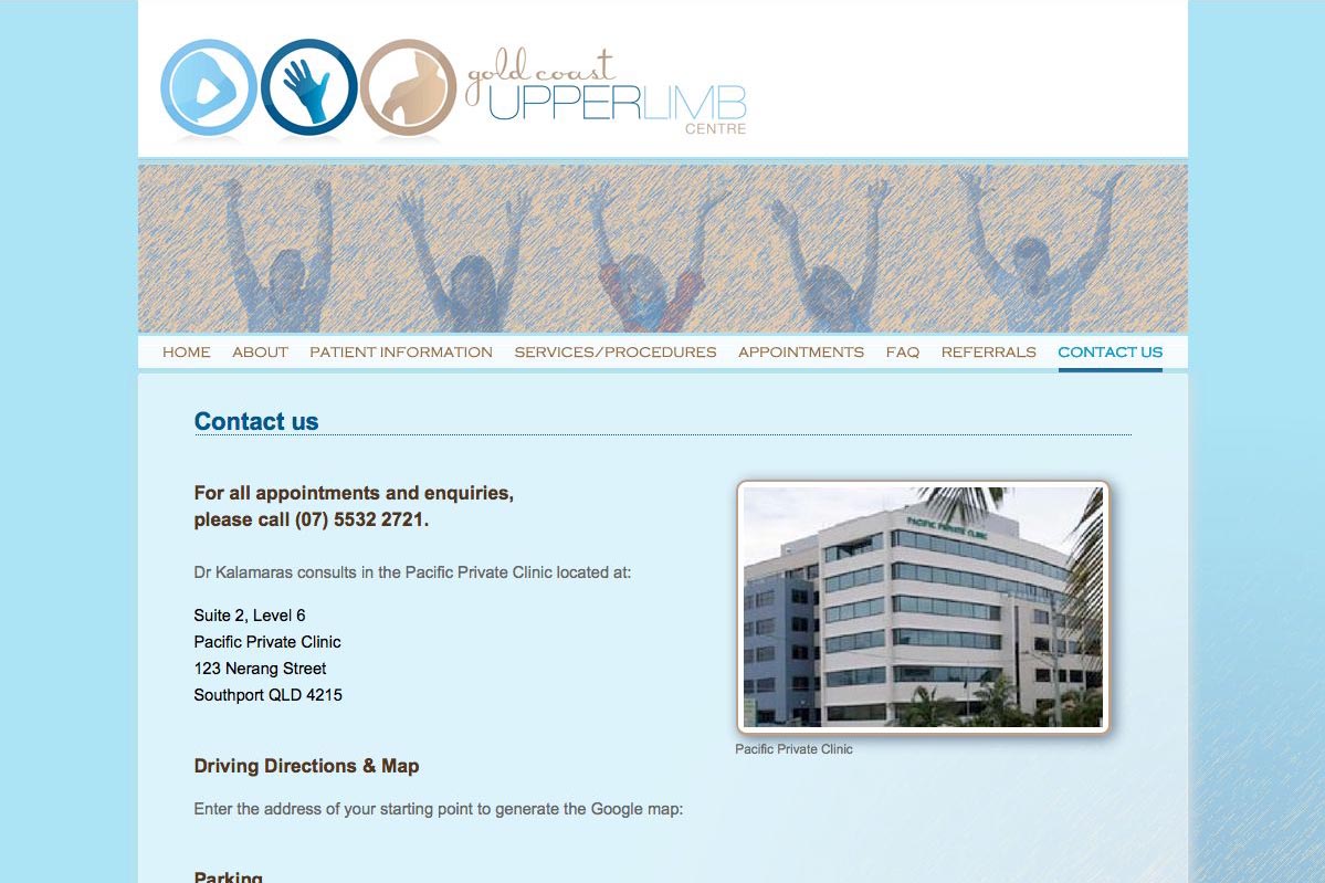 web design for an orthopaedic surgeon - contact page