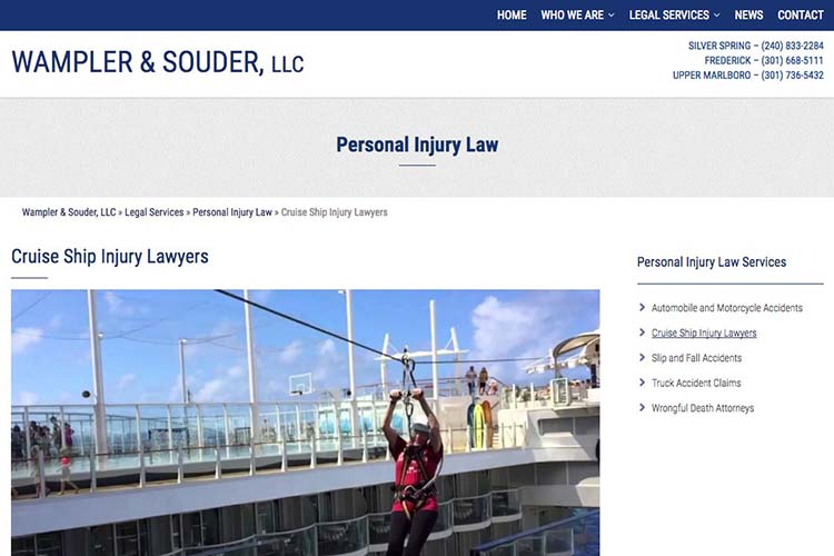 web design for a law firm in Maryland - cruise ship injuries page