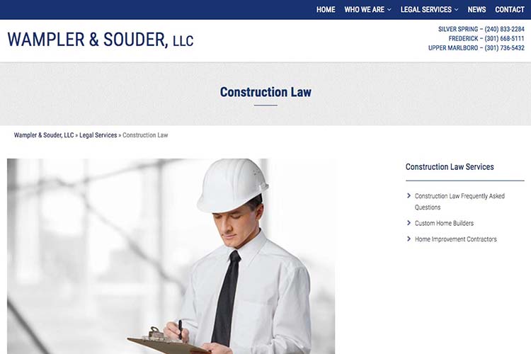 web design for a law firm in Maryland - construction law page