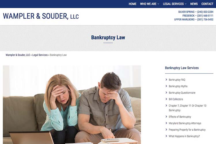 web design for a law firm in Maryland - bankruptcy law page