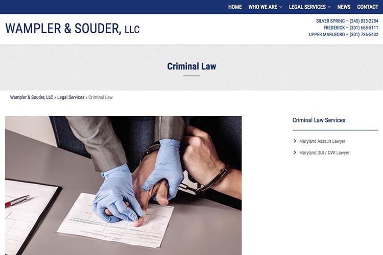 web design for a law firm in Maryland - criminal law page