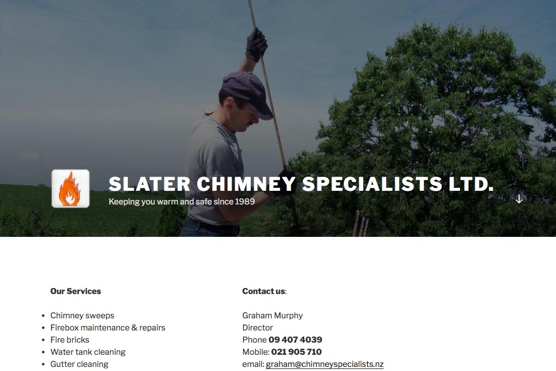 website for a chimney sweep company in New Zealand