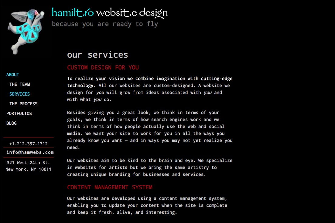 web re-design for a web design company - services page