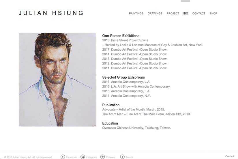 web design for an artist - biography page