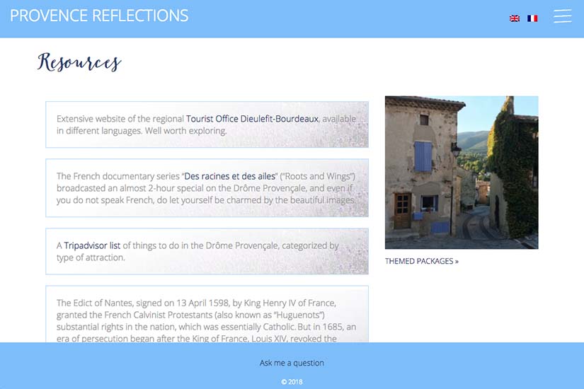 web design for a Provence travel blog - resources page