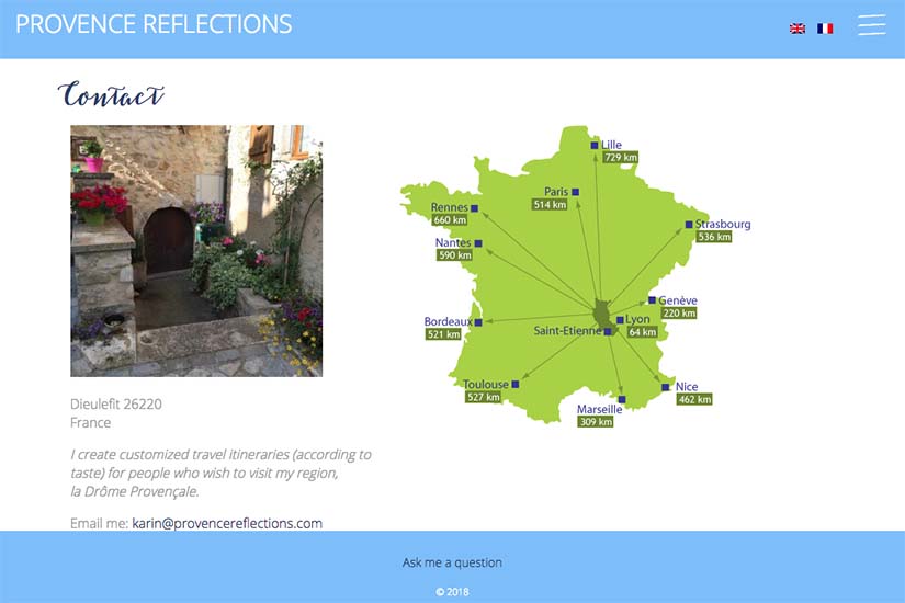 web design for a Provence travel blog - contact page