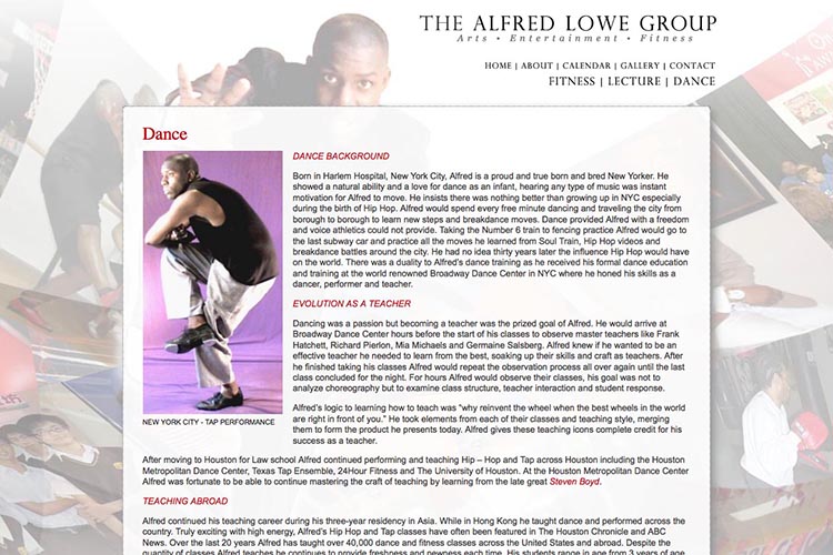 web design for a dancer, fitness coach and choreographer - dance page