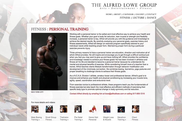 web design for a dancer, fitness coach and choreographer - boxing page