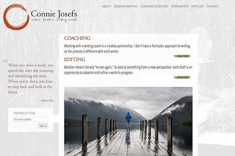 web design for a memoir-writing coach - coaching and editing page