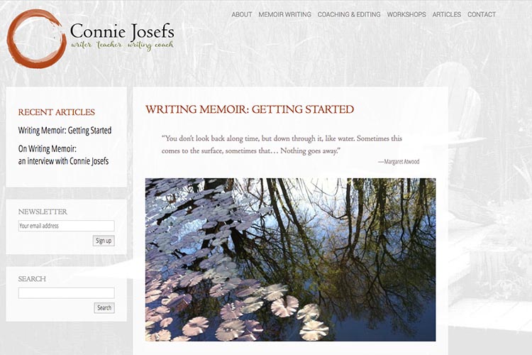 web design for a memoir-writing coach - article page