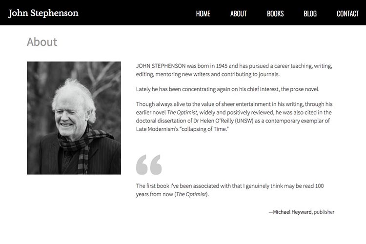 web design for a writer - bio page