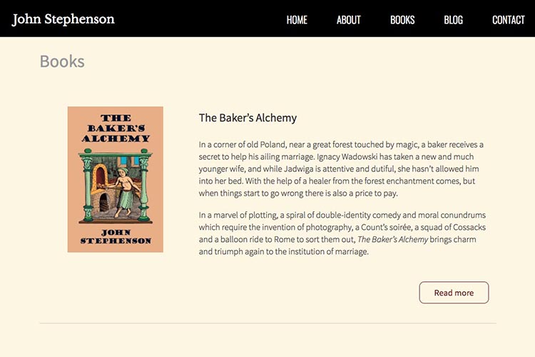 web design for an author - novels page