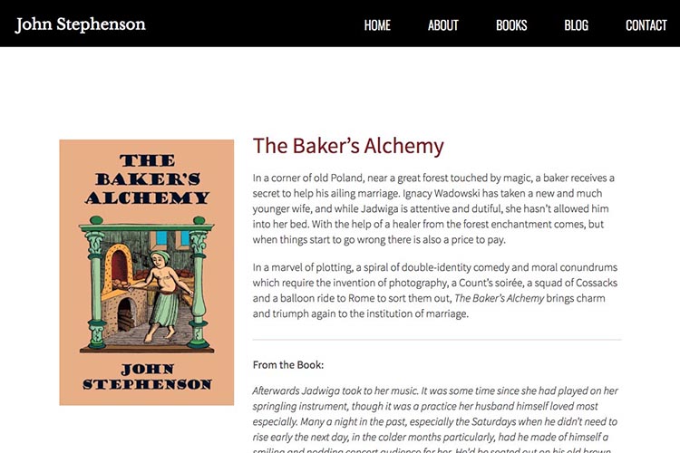 web design for an author - second novel page