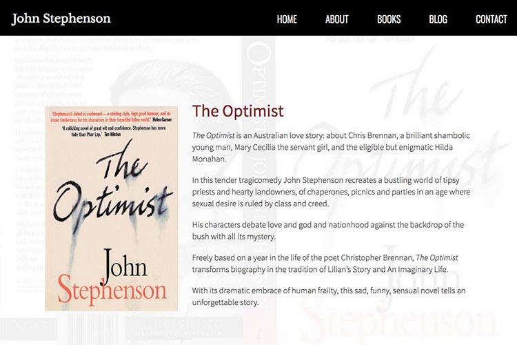 web design for an author - first novel page