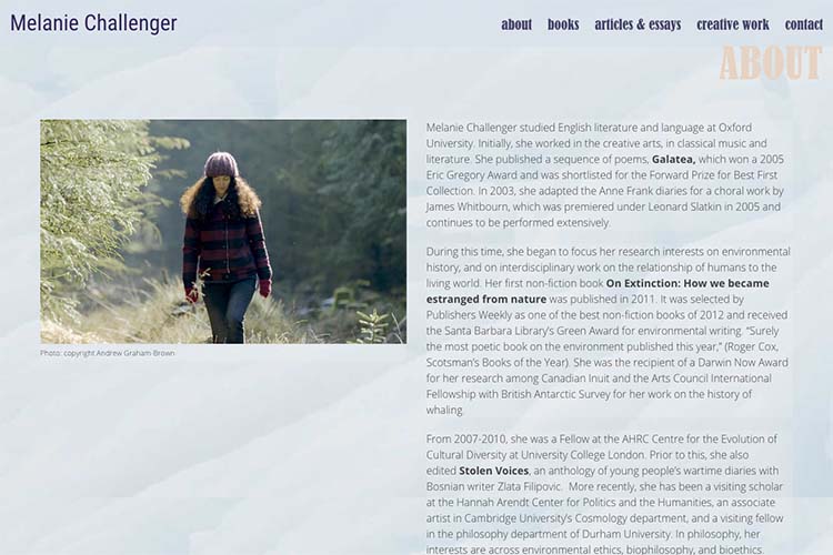 web design for an author - about page