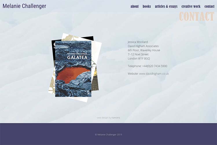 web design for an author - contact page