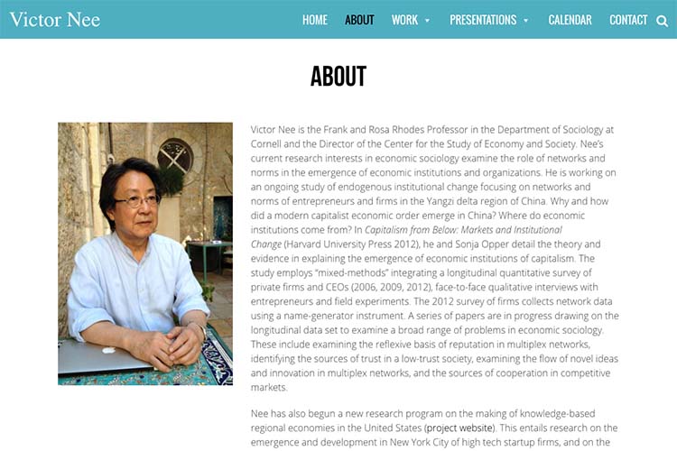 web design for an author, professor and speaker - about page