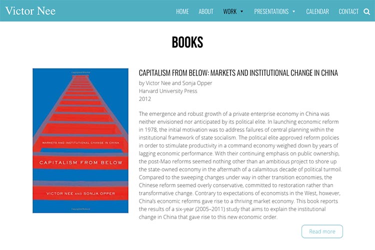 web design for an author, professor and speaker - books page