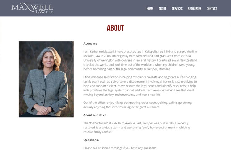 web design for a family law firm in Montana - about page