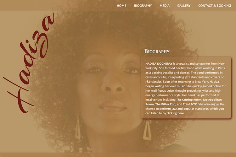 web design for a jazz singer - about page