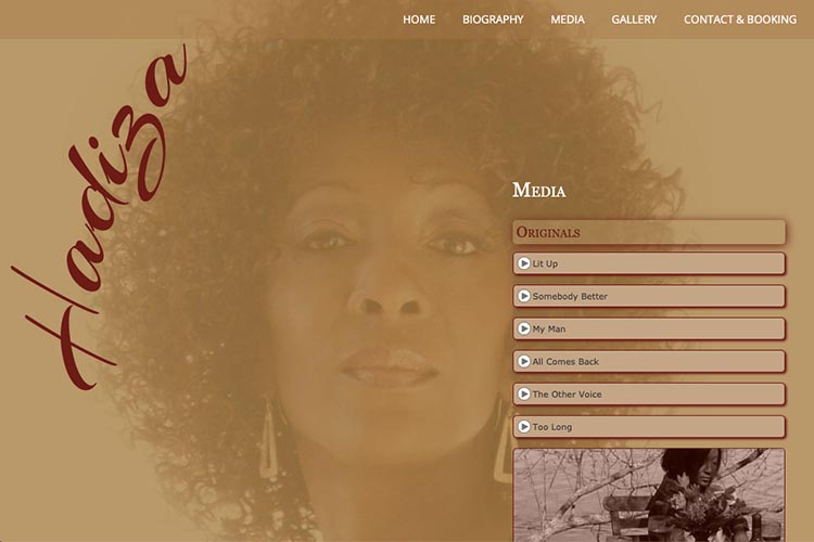 web design for a jazz singer - media page