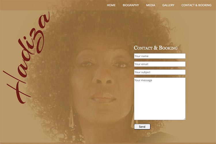 web design for a jazz singer - contact page