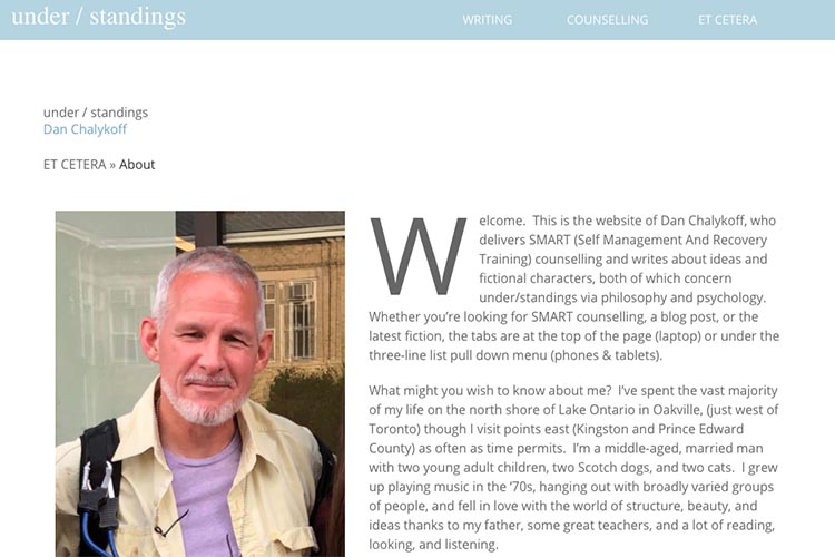 web design for a therapist and author - about page