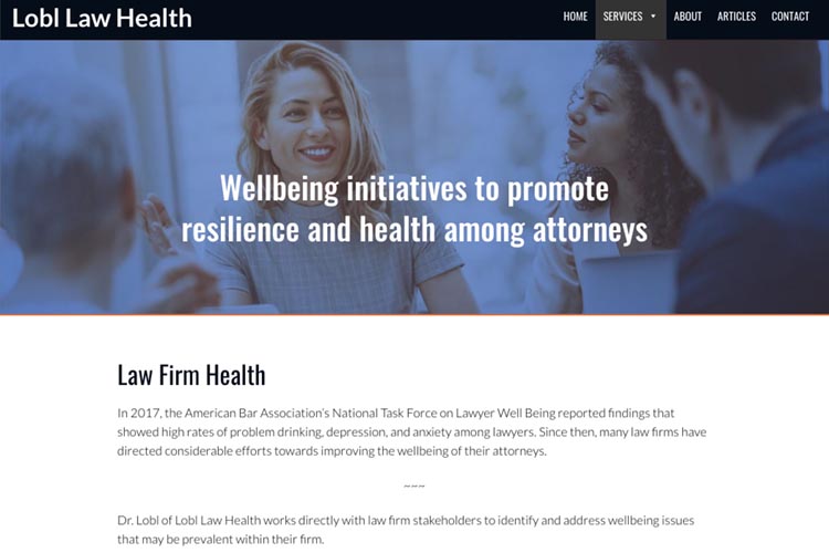 web design for a law firm health consultant - law firm health page