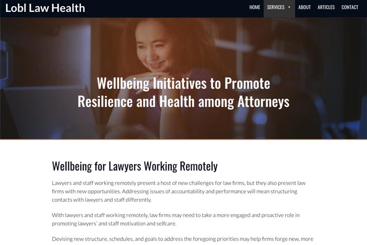 web design for a law firm health consultant - - wellbeing for lawyers working remotely page