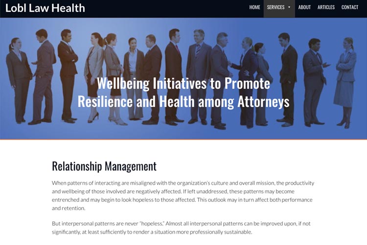 web design for a law firm health consultant - relationship management page