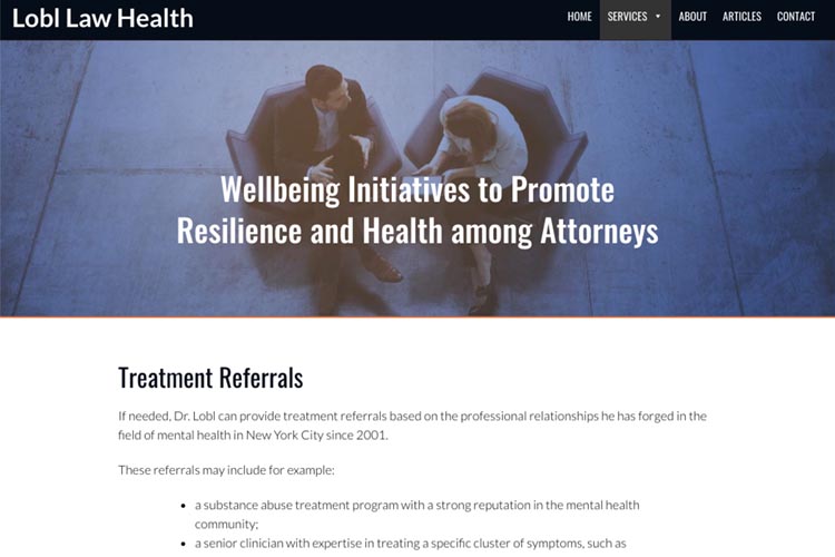 web design for a law firm health consultant - treatment referrals page