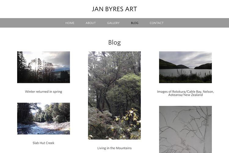 web design for an artist - blog archive page