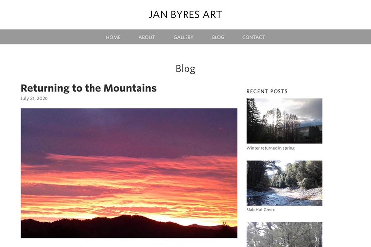 web design for an artist - blog post page