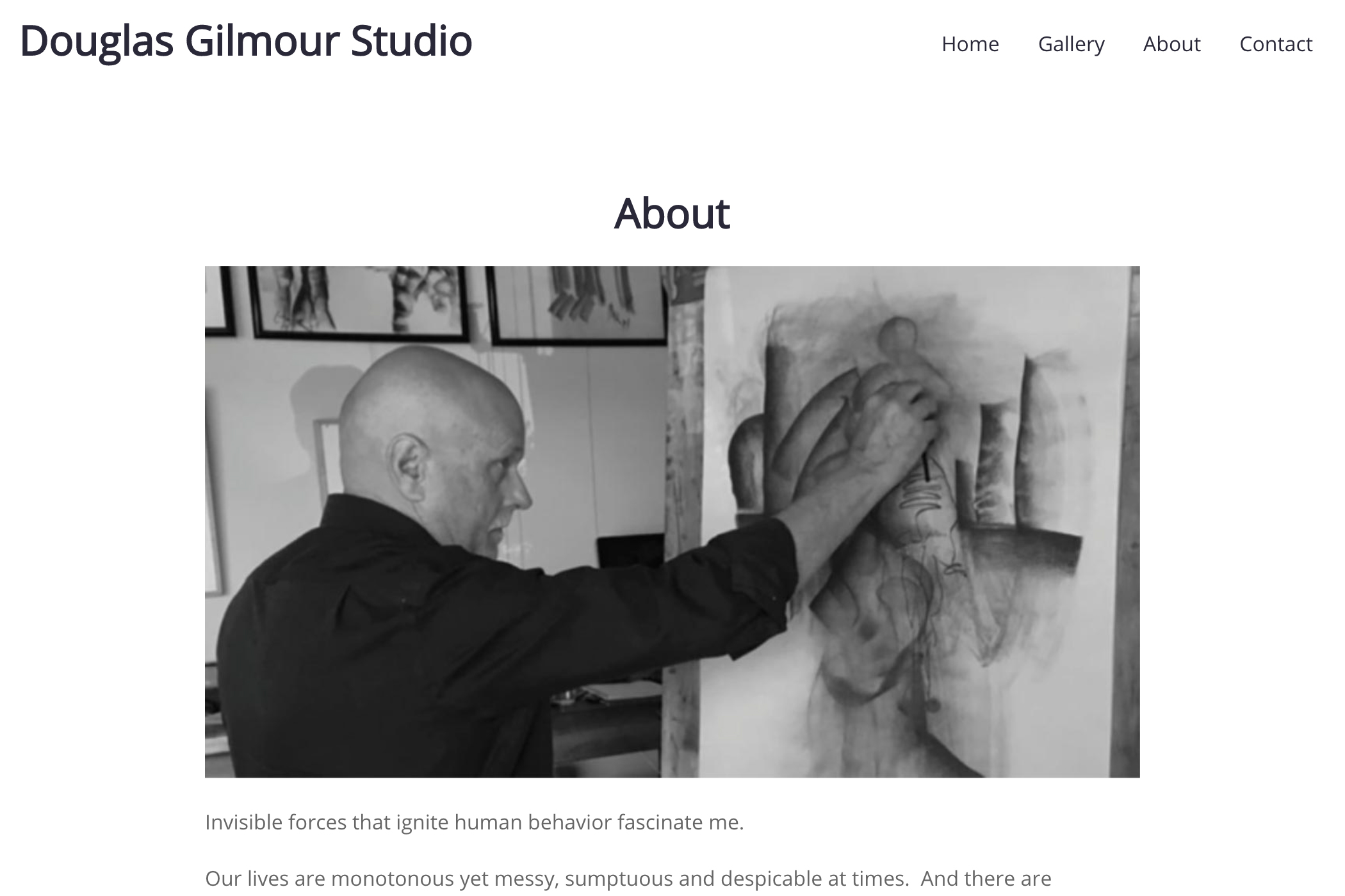 website design for an artist - about page