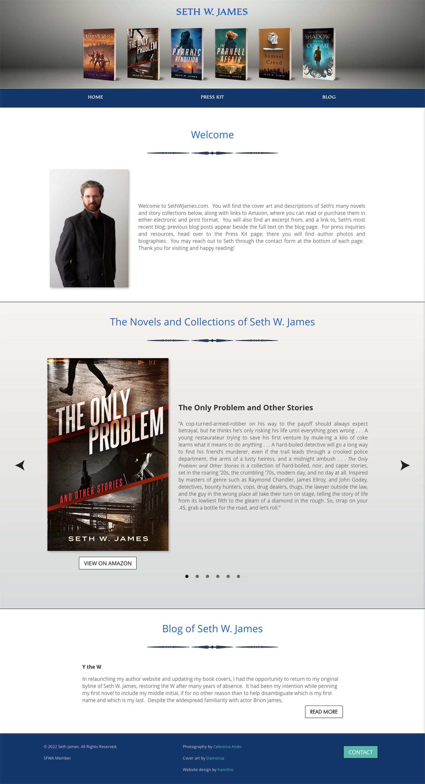 website design for an author - home page