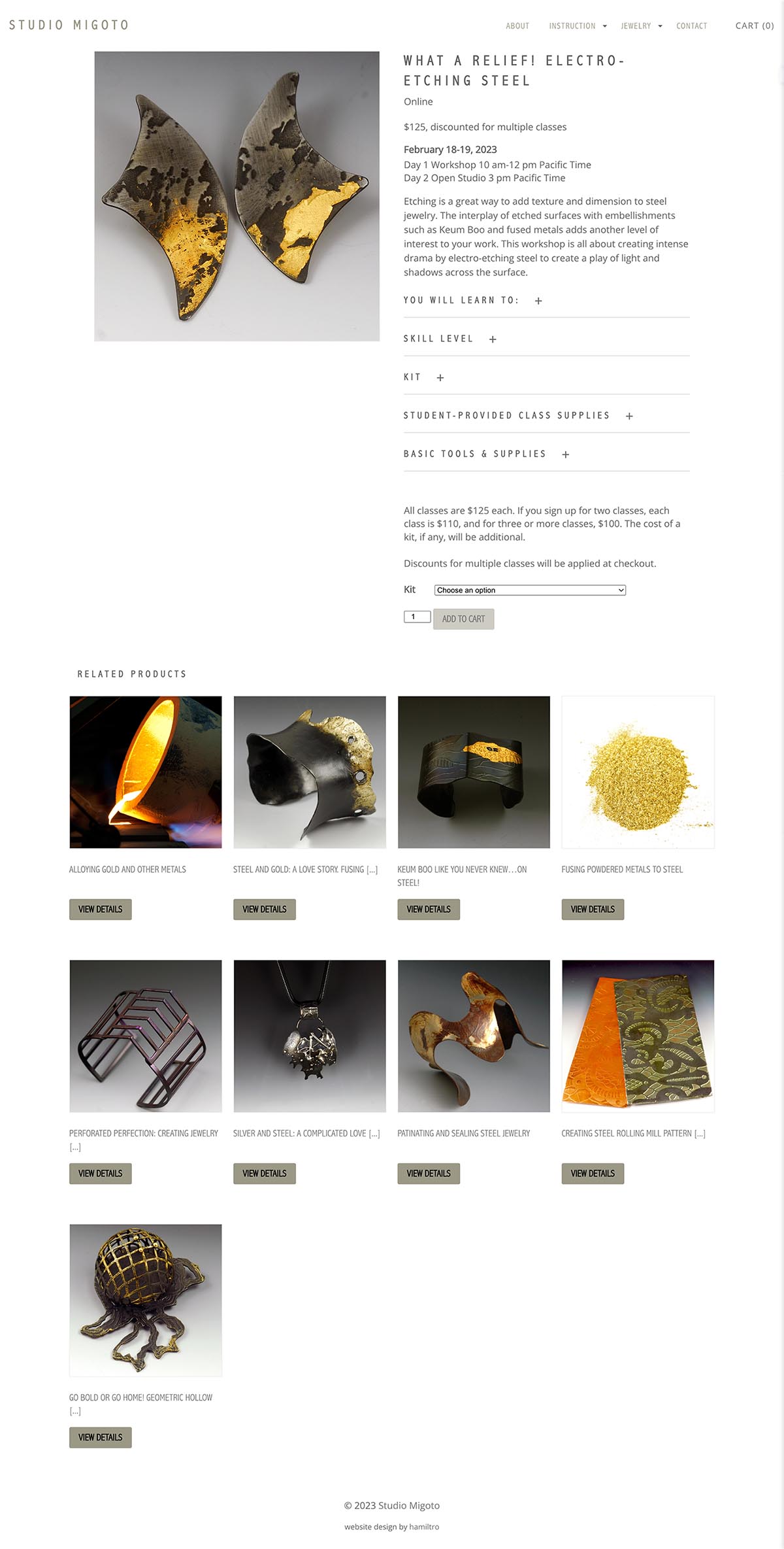 website design for a jeweler - class page