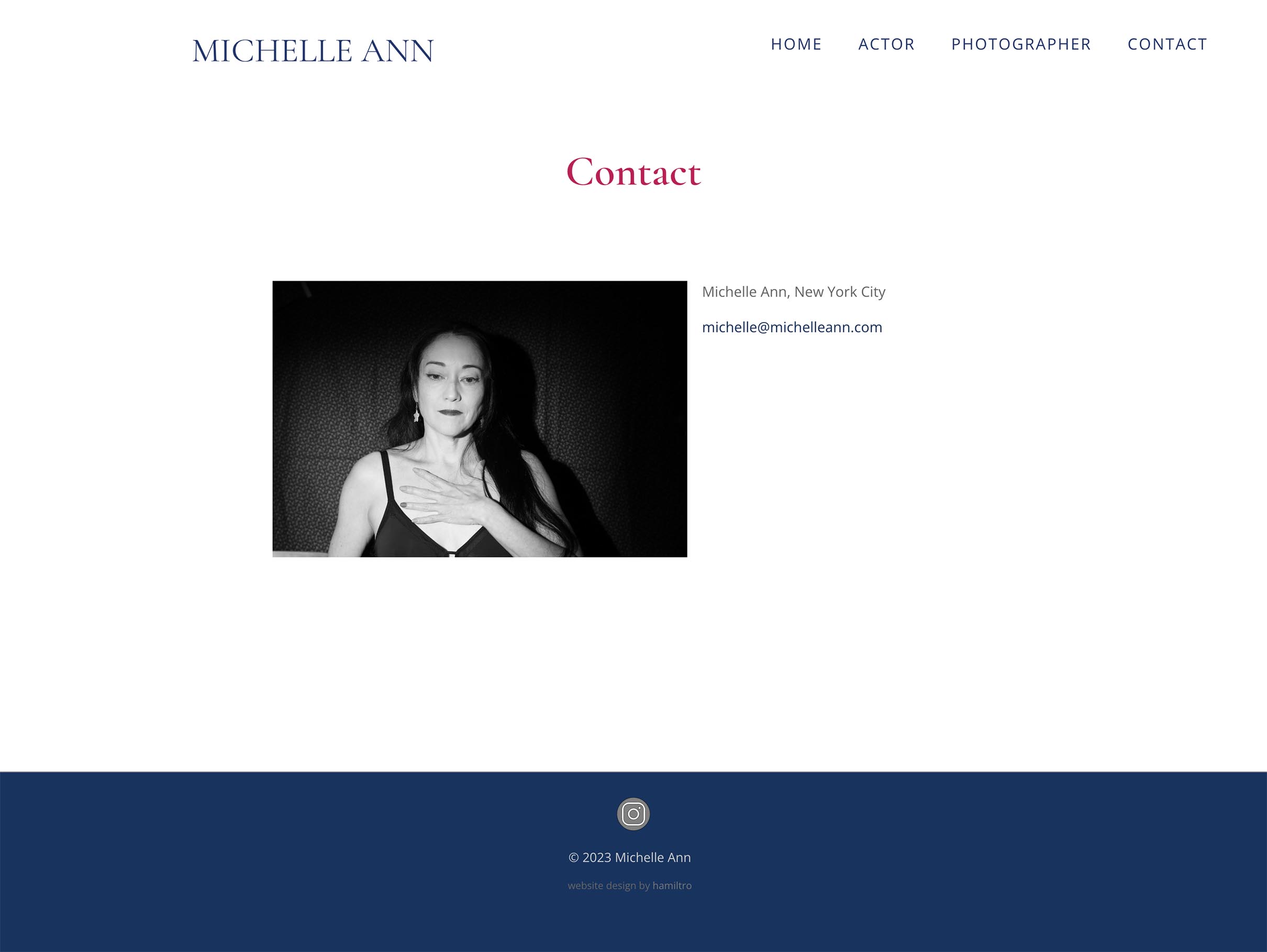 website design for a photographer - contact page