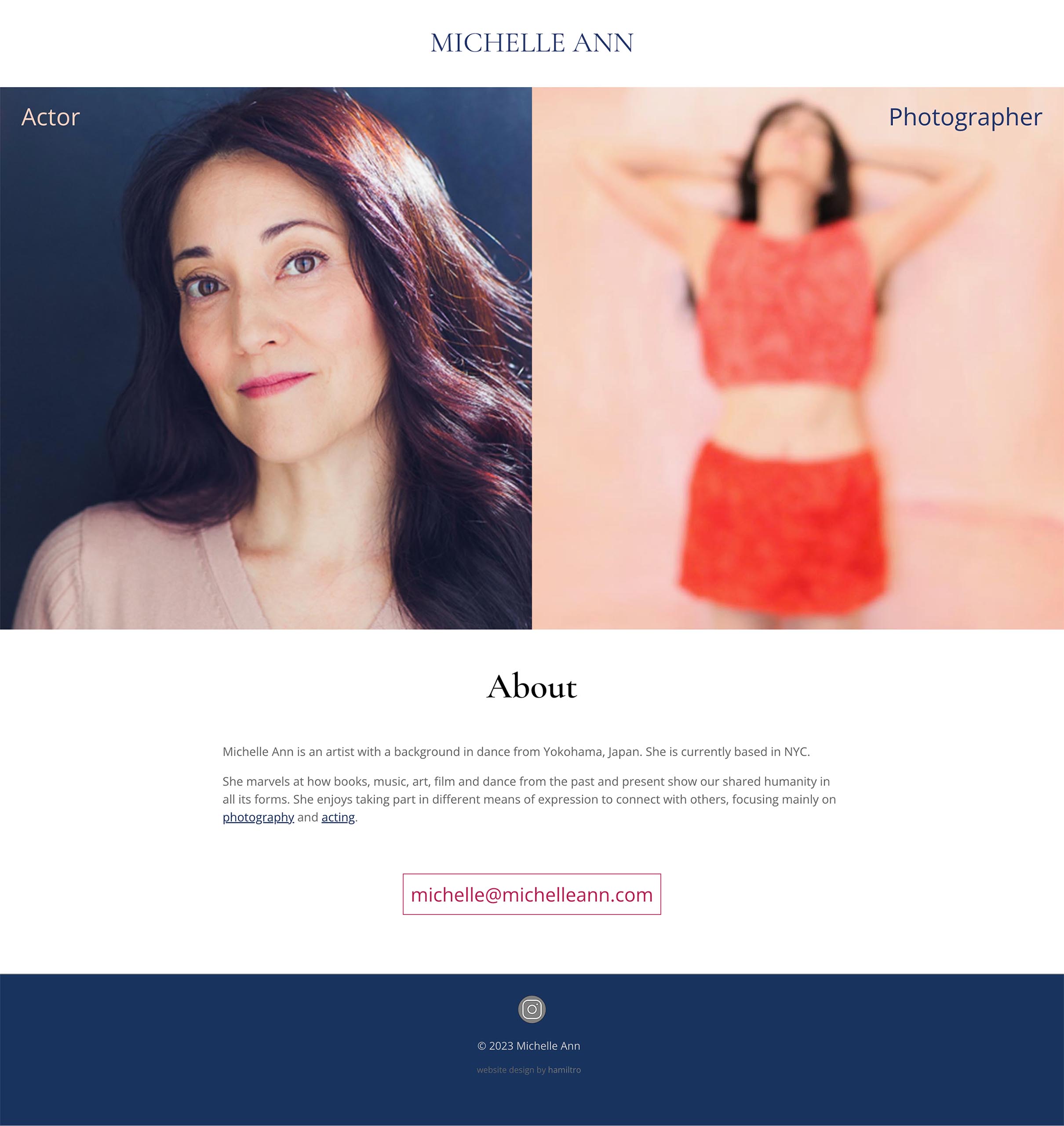 website design for an actor and photographer - Michelle Ann