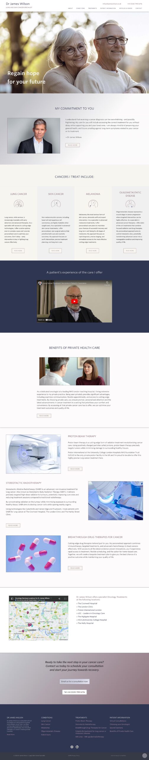 website design for an oncologist - homepage